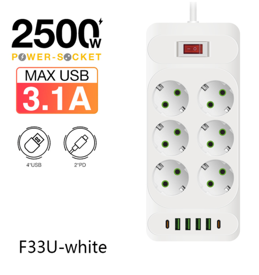 Multiprise chargeur rapide - 6 prises électriques + 4 ports USB + 1 po –  mondoshopping-boutique