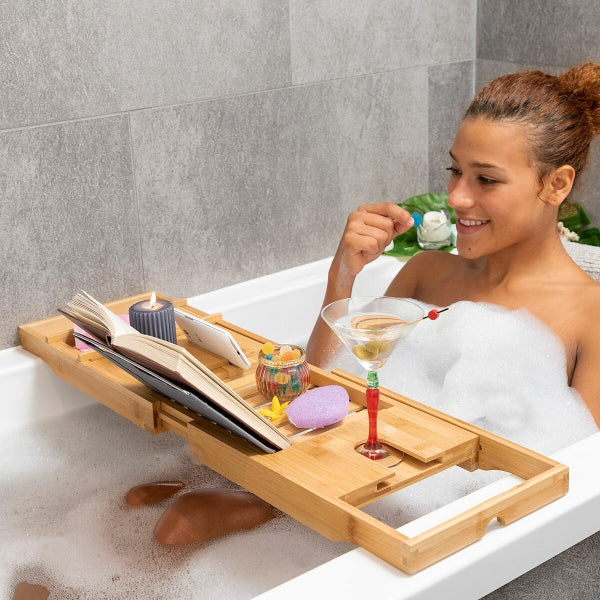 Plateau De Baignoire Extensible Only Y - Support Universel Gris Noir Pour Bain Et Cuisine