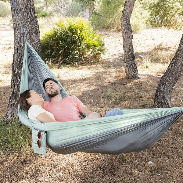 Hamac Double en Nylon pour Adultes Camping Pique-Nique en Plein Air Randonnée Lit de Couchage