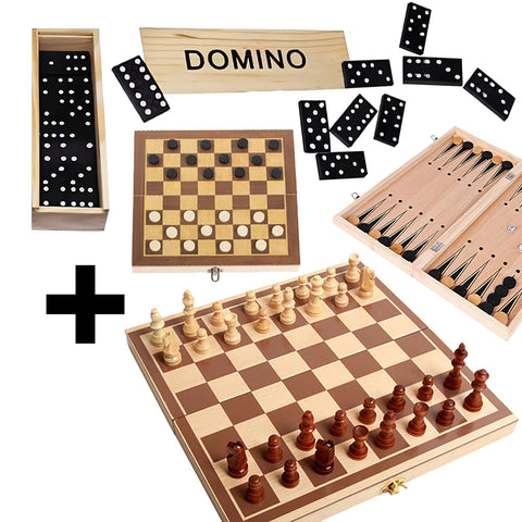 1 Jeu d'échecs, de dames, et backgammon acheté = 1 Jeu de Domino avec boîte en bois offert - Livraison offerte