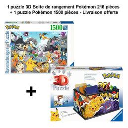 1 puzzle 3D Boite de rangement Pokémon 216 pièces + 1 puzzle Pokémon 1500 pièces - Livraison offerte