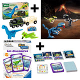 1 Train À Piles Dinosaure : 1 Locomotive + 1 Wagon + 2 Dinosaures Et Chargement + Mini Dino : Dinosaure En Briques À Construire + Jeu Mini Quiz + Jeu De Cartes - Les Dinosaures - Livraison Offerte