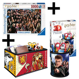 1 Puzzle 1000 Pièces - Harry Potter Challenge + 1 Puzzle 3d 54 Pièces Pot À Crayons Harry Potter + 1 Puzzle 3d 216 Pièces Boite De Rangement Harry Potter - Livraison offerte