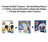 1 Puzzle 3D Ball 72 pièces - Disney Mickey Mouse + 1 Coffret à dessin Mandala La Reine des Neiges + 1 Puzzle 3D lampe ronde 72 pièces - Livraison offerte
