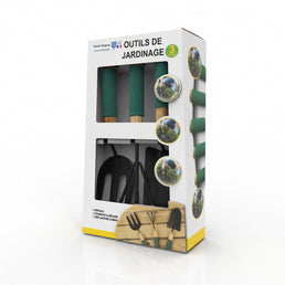 3 outils de jardinage : 1 râteau + 1 fourche à bêcher + 1 déplantoir à main - Livraison offerte