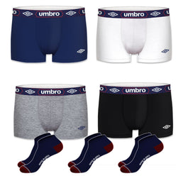 Lot de 4 boxers de la marque Umbro en coton + lot de 3 paires de chaussettes en coton de la marque serge Blanco - livraison offerte
