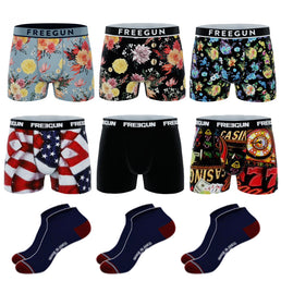 Lot de 6 boxers en coton de la marque Freegun + Lot de 3 paires de chaussettes en coton de la marque Serge Blanco - Livraison offerte