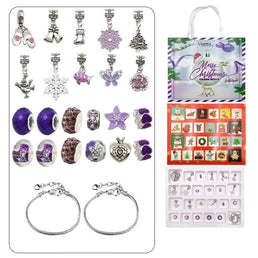 Calendrier de l'Avent 24 pièces Plaqué Rhodium de cristaux autrichiens de haute qualité : 10 charms, 12 perles ainsi que 2 bracelets - Livraison offerte