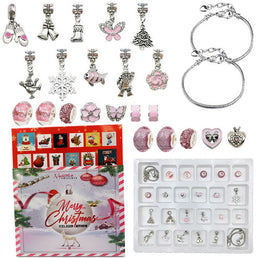 Calendrier de l'Avent 24 pièces Plaqué Rhodium de cristaux autrichiens de haute qualité : 10 charms, 6 perles colorées et 6 perles argentées ainsi que 2 bracelets - Livraison offerte