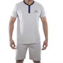 Pyjama blanc court 100% coton single jersey de la marque Serge Blanco - Livraison offerte
