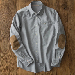 Chemise Oxford rétro avec coudière cousue à manches longues pour homme - Livraison offerte