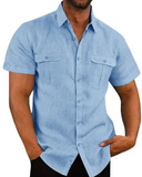 Chemise à manches courtes en lin avec double poche - Livraison offerte