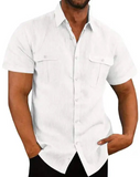 Chemise à manches courtes en lin avec double poche - Livraison offerte