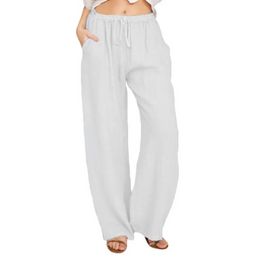 Pantalon en coton et lin pour femme à taille élastique - Livraison offerte