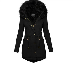 Parka à capuche mi-longue pour femme avec col fourré- Livraison offerte