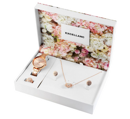 Coffret cadeau Excellanc avec femme avec 1 montre + 1 bague + 1 collier + 1 paire de boucles d’oreille - Livraison offerte
