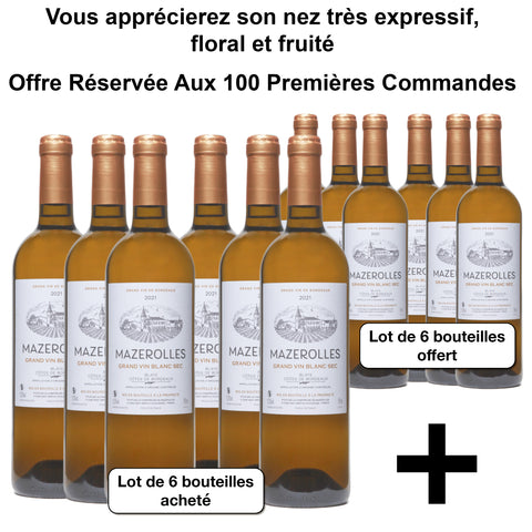 Lot de 6 bouteilles Mazerolles Grand Vin blanc sec 2021 + 6 bouteilles Mazerolles Grand Vin blanc sec 2021 offertes - Livraison offerte