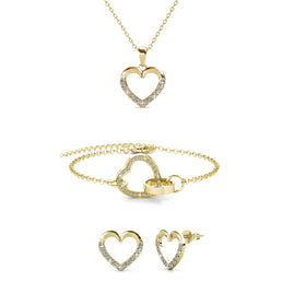 Parure et Coffret Locked Heart ornée de 59 cristaux autrichiens de haute qualité - 1 collier + 1 pendentif + 1 bracelet + 1 paire de boucles d’oreilles - Livraison offerte