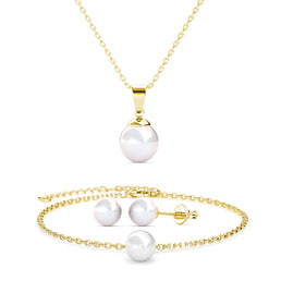 Parure Trio Mother of pearl ornée de cristaux autrichiens de haute qualité - 1 collier + 1 pendentifs + 1 paires de boucles d’oreilles + 1 bracelet - Livraison offerte