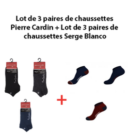 Lot de 3 paires de chaussettes Pierre Cardin + Lot de 3 paires de chaussettes Serge Blanco - Livraison offerte