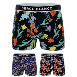 Lot de 3 boxers motifs à fleurs en coton de la marque Serge Blanco - Livraison Offerte