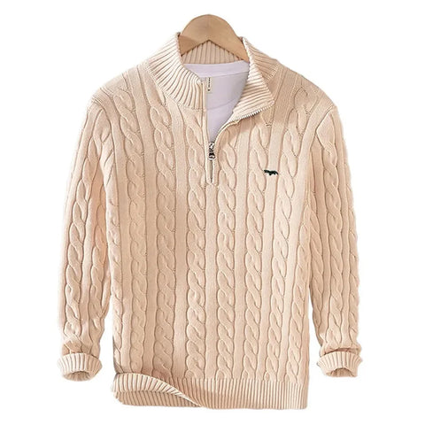 Pull côtelé en tricot à col montant avec fermeture éclair pour homme - Livraison offerte