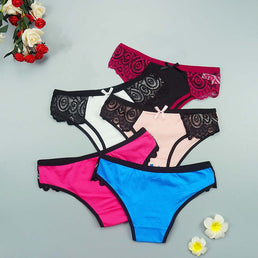 Lot de 5 culottes élégantes et respirantes en coton et dentelles - Livraison Offerte