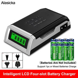 Chargeur Universel de Piles à  4 emplacements avec Ecrans LCD - Livraison Offerte