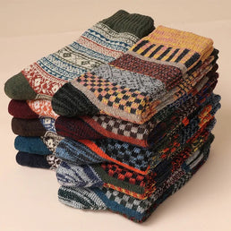 Lot de 5 paires de chaussettes en laine de mouton pour homme type rétro - livraison offerte