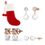 Chaussette secrète de Noël garnie de 3 paires de boucles d’oreilles perles en cristaux autrichiens de très haute qualité - Livraison offerte