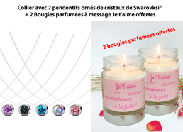 Collier avec 7 pendentifs ornés de cristaux de Swarovksi® + 2 Bougies parfumées à message Je t'aime offertes - Livraison offerte