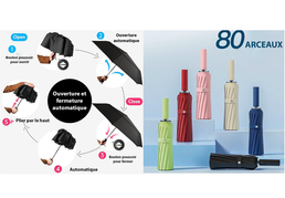 Parapluie automatique renforcé avec 80 arceaux anti-tempête - Livraison offerte