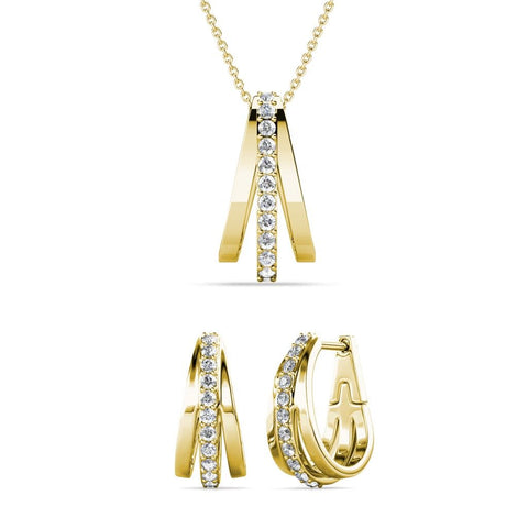 Parure Aurielle Hoop (1 collier + 1 pendentif + 2 boucles d’oreilles) ornées de 32 cristaux autrichiens de très hautes qualités - Livraison offerte