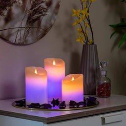 Lot de 3 bougies effet flamme multi couleurs avec télécommande - Livraison offerte