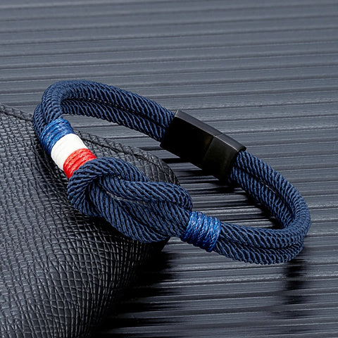 Bracelet tissé double corde avec drapeau français - Livraison offerte