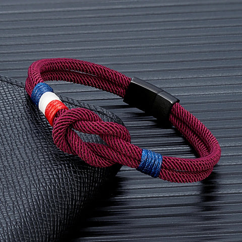 Bracelet tissé double corde avec drapeau français - Livraison offerte