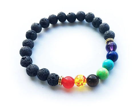 Bracelet "Guérison des 7 Chakras" en pierres de lave - Livraison offerte