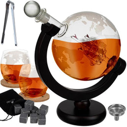 Lot d’une carafe globe + 2 verres à whisky + 2 sous-verres en liège + 9 cubes glaçons réfrigérants + 1 pince - Livraison offerte