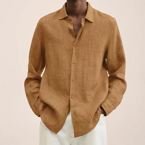 Chemise décontractée à manches longues en coton et lin - Livraison offerte