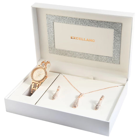Coffret Excellanc avec montre femme, collier et boucles d'oreilles - Livraison offerte