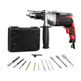 Perceuse perforateur avec marteau intégré + 9 forets +1 étui de rangement +1 clé à mandrin +1 poignée latérale +1 jauge de profondeur inclus - Livraison offerte