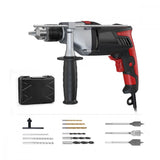 Perceuse perforateur avec marteau intégré + 9 forets +1 étui de rangement +1 clé à mandrin +1 poignée latérale +1 jauge de profondeur inclus - Livraison offerte