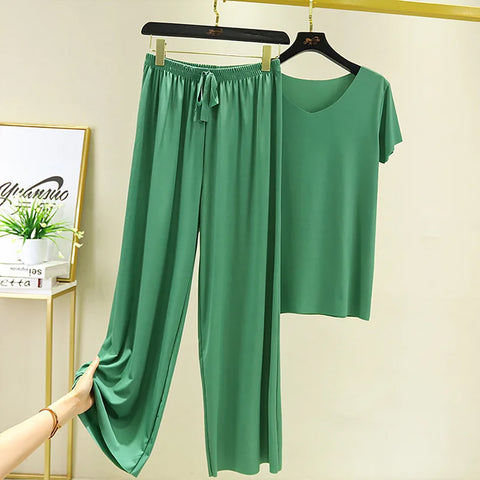Ensemble 2 pièces : 1 haut + 1 pantalon coupe ample pour femme - Livraison offerte