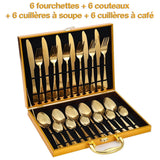 Ensemble de couverts dorés 24 pièces - Livraison offerte