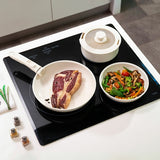 Ensemble de 2 poêles multifonctions + 1 casserole + 1 couvercle en verre avec bord en silicone + 1 poignée amovible et interchangeable - Livraison offerte