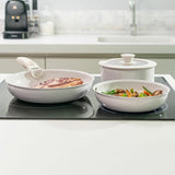 Ensemble de 2 poêles multifonctions + 1 casserole + 1 couvercle en verre avec bord en silicone + 1 poignée amovible et interchangeable - Livraison offerte