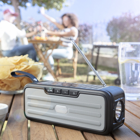 Radio FM avec haut-parleur sans fil à charge solaire et lampe torche LED - Livraison offerte