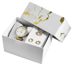 Coffret cadeau Doré pour femme Excellanc avec 1 montre, 1 collier et 1 paire de boucles d’oreilles - Livraison offerte