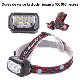 Lampe frontale 5 LED avec portée 500 mètres - Livraison offerte