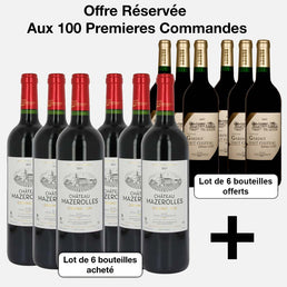 Lot de 6 bouteilles Château Mazerolles 2021 Grand Vin de Bordeaux acheté + 6 bouteilles Château Gardut Haut Cluzeau 2021 Grande Cuvée de Bordeaux offertes - livraison offerte